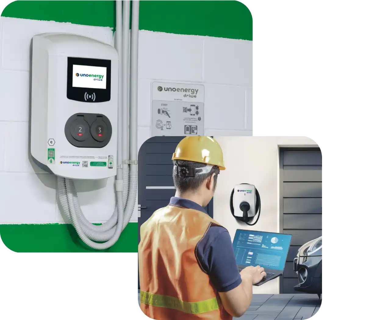 Wallbox Driwe installata sul muro, tecnico la configura