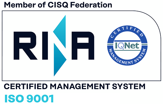 Logo RINA ISO 9001, sistema di gestione certificato IQNet, membro della federazione CISQ.