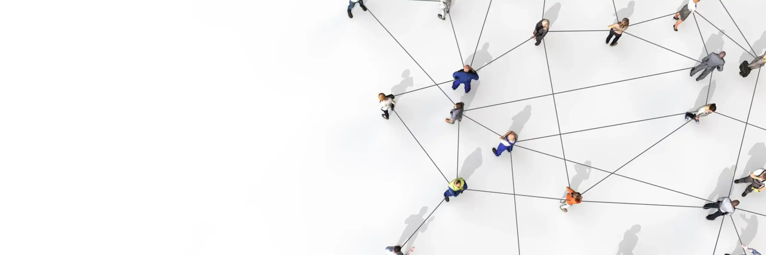 Persone connesse tramite linee su sfondo bianco, che rappresentano un concetto di rete o connessione.