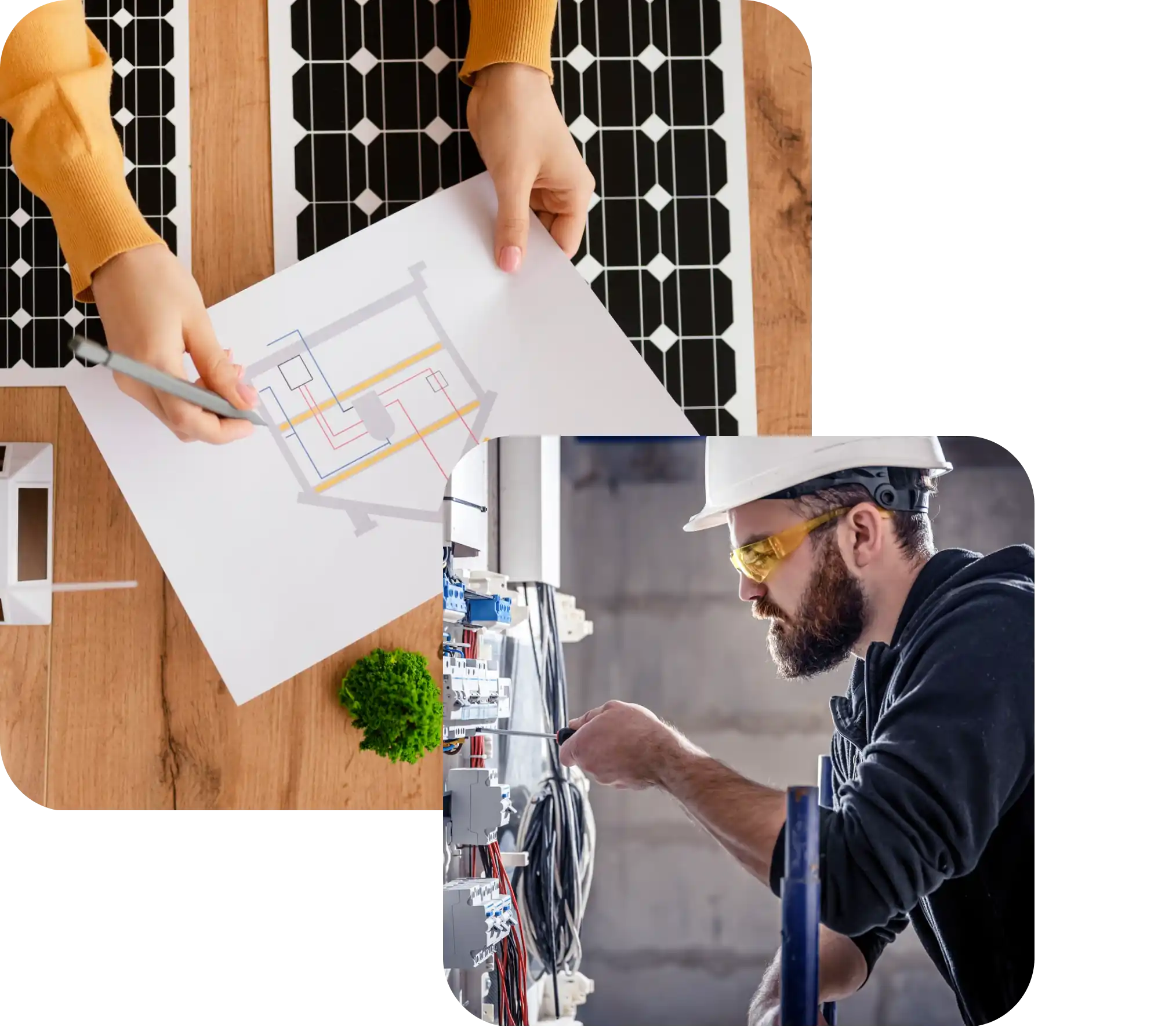 Disegno di un progetto e tecnico che installa accumulatore