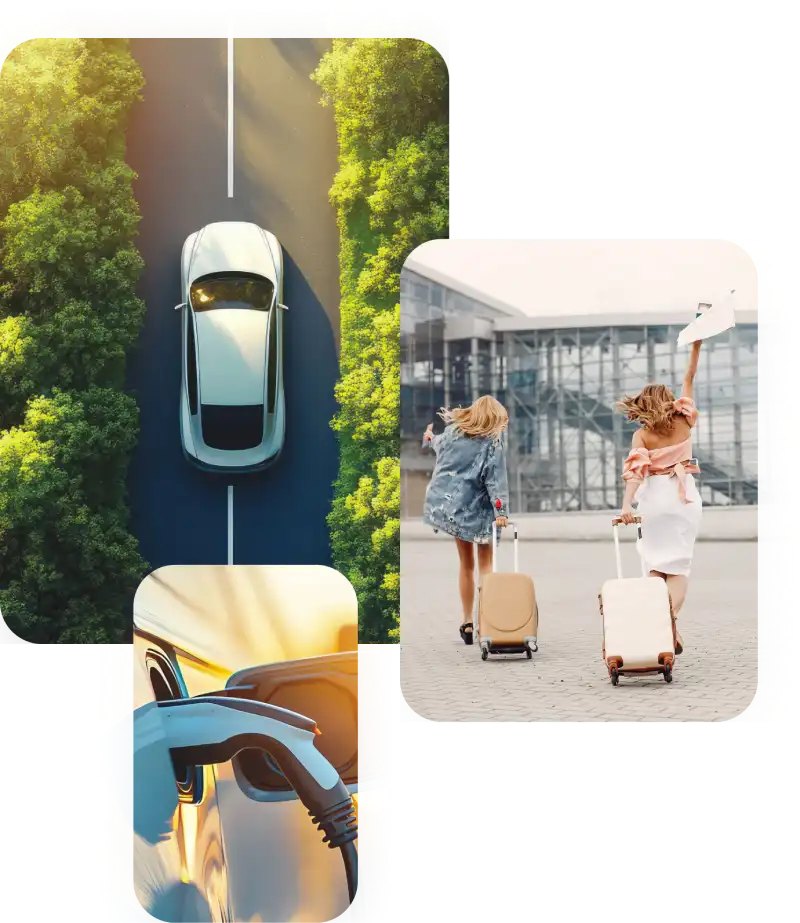 Auto elettrica viene ricaricata, due donne di spalle con i trolley