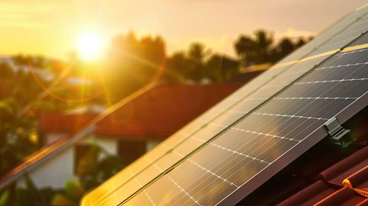 Pannelli fotovoltaici illuminati dal sole