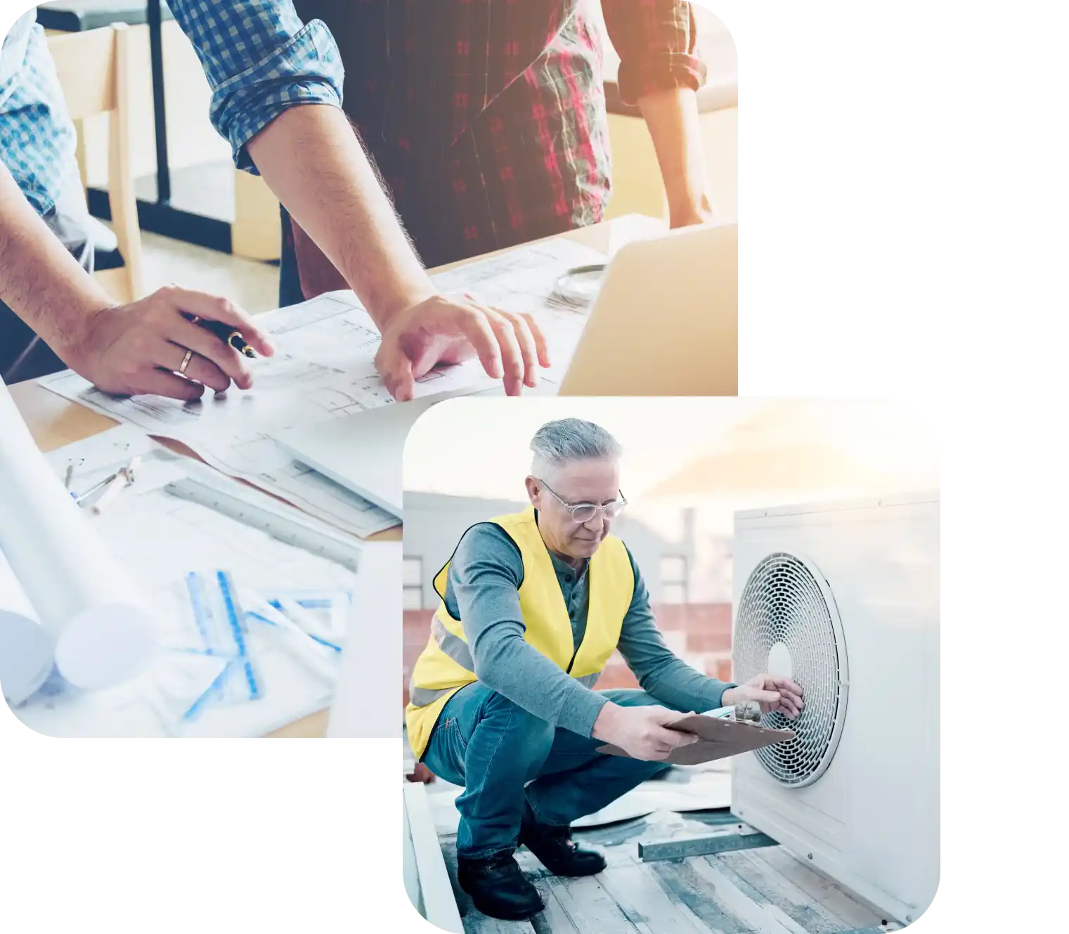 Persone progettano installazione pompa di calore ibrida