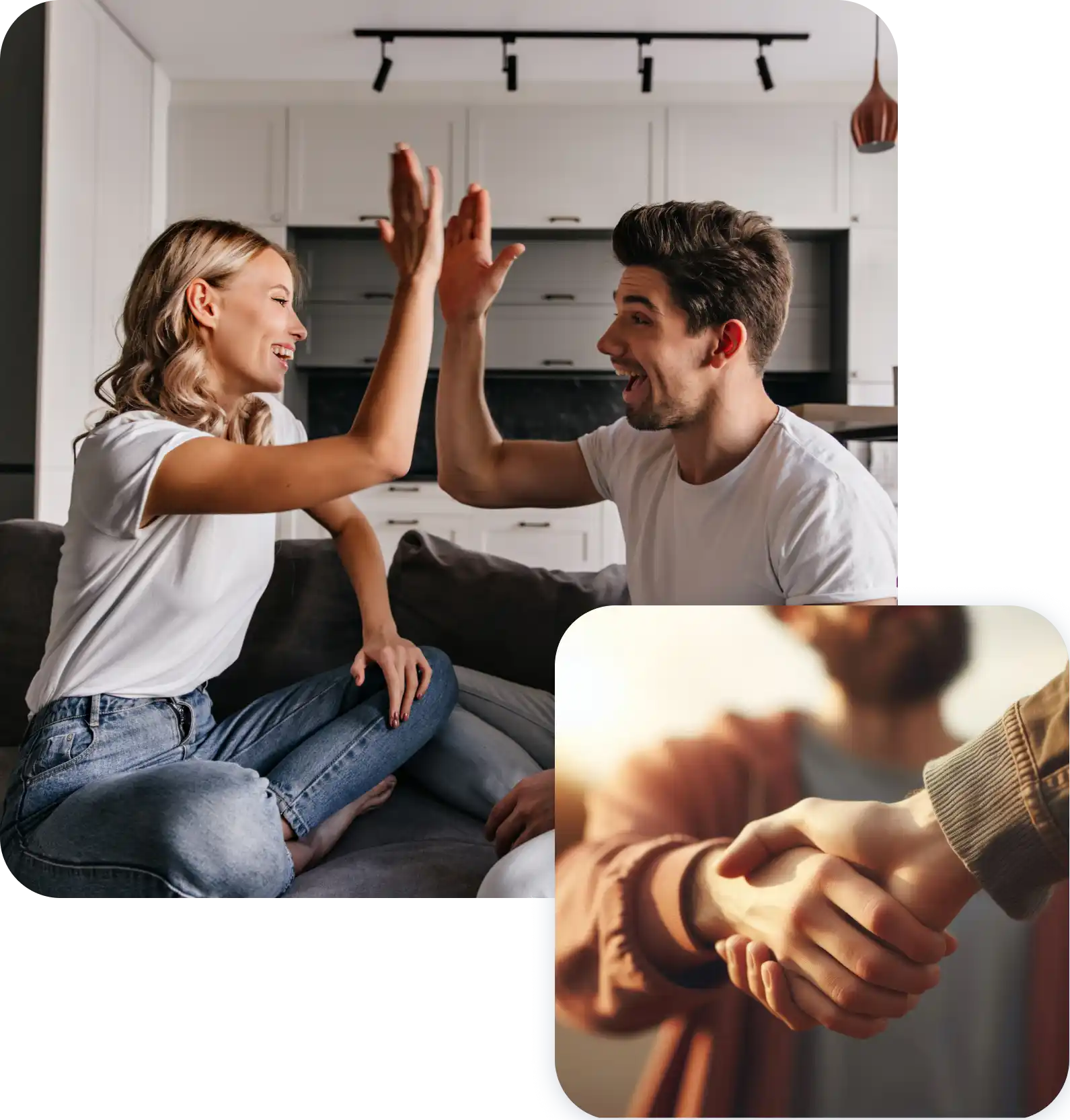 Un ragazzo e una ragazza si danno il cinque. Stretta di mano in segno di intesa.
