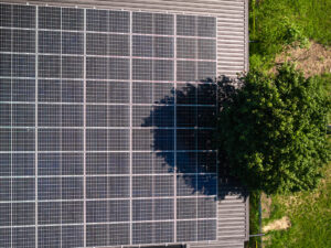 Pannelli fotovoltaici parzialmente ombreggiati da un albero